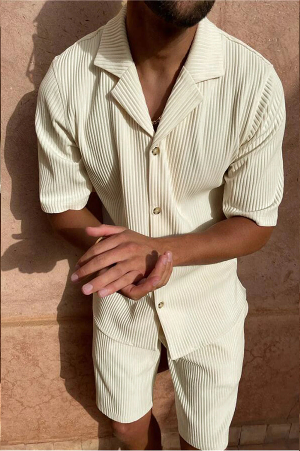 Textured Shirt and Shorts Set | Breathable Cotton Blend | Relaxed Summer Elegance
