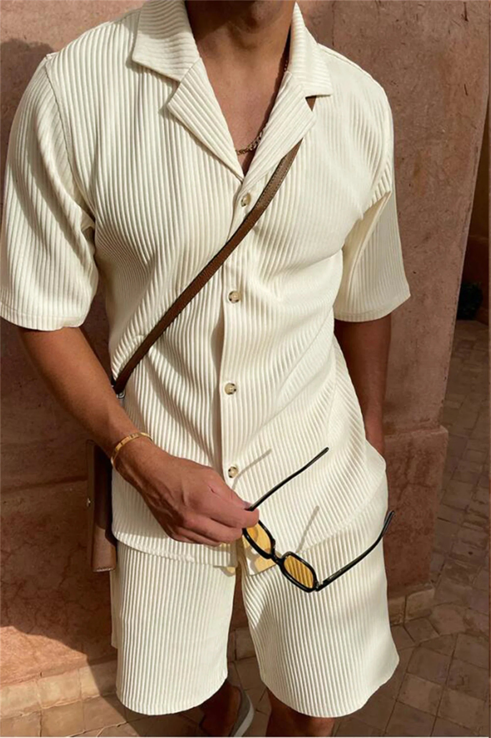 Textured Shirt and Shorts Set | Breathable Cotton Blend | Relaxed Summer Elegance