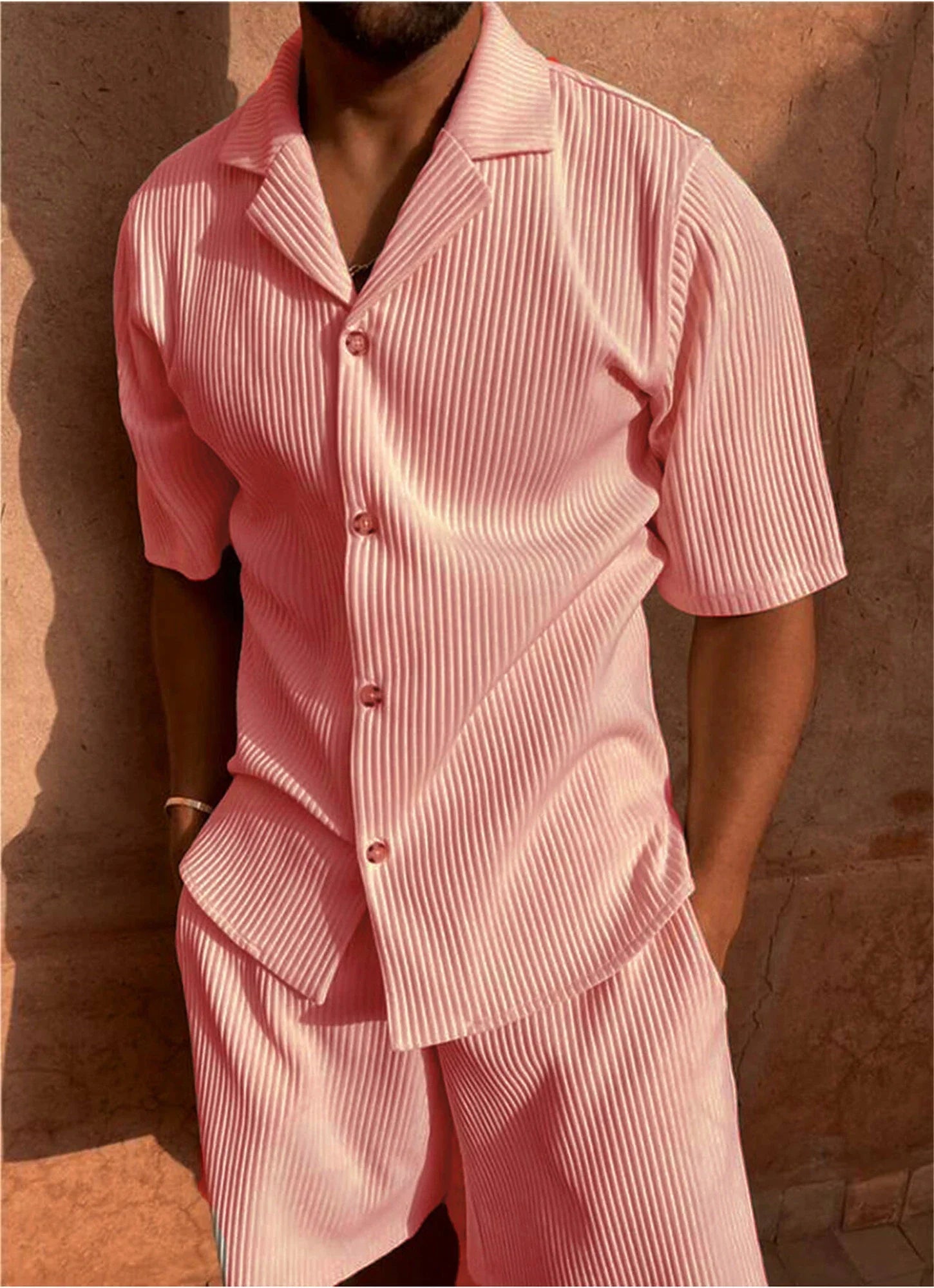 Textured Shirt and Shorts Set | Breathable Cotton Blend | Relaxed Summer Elegance