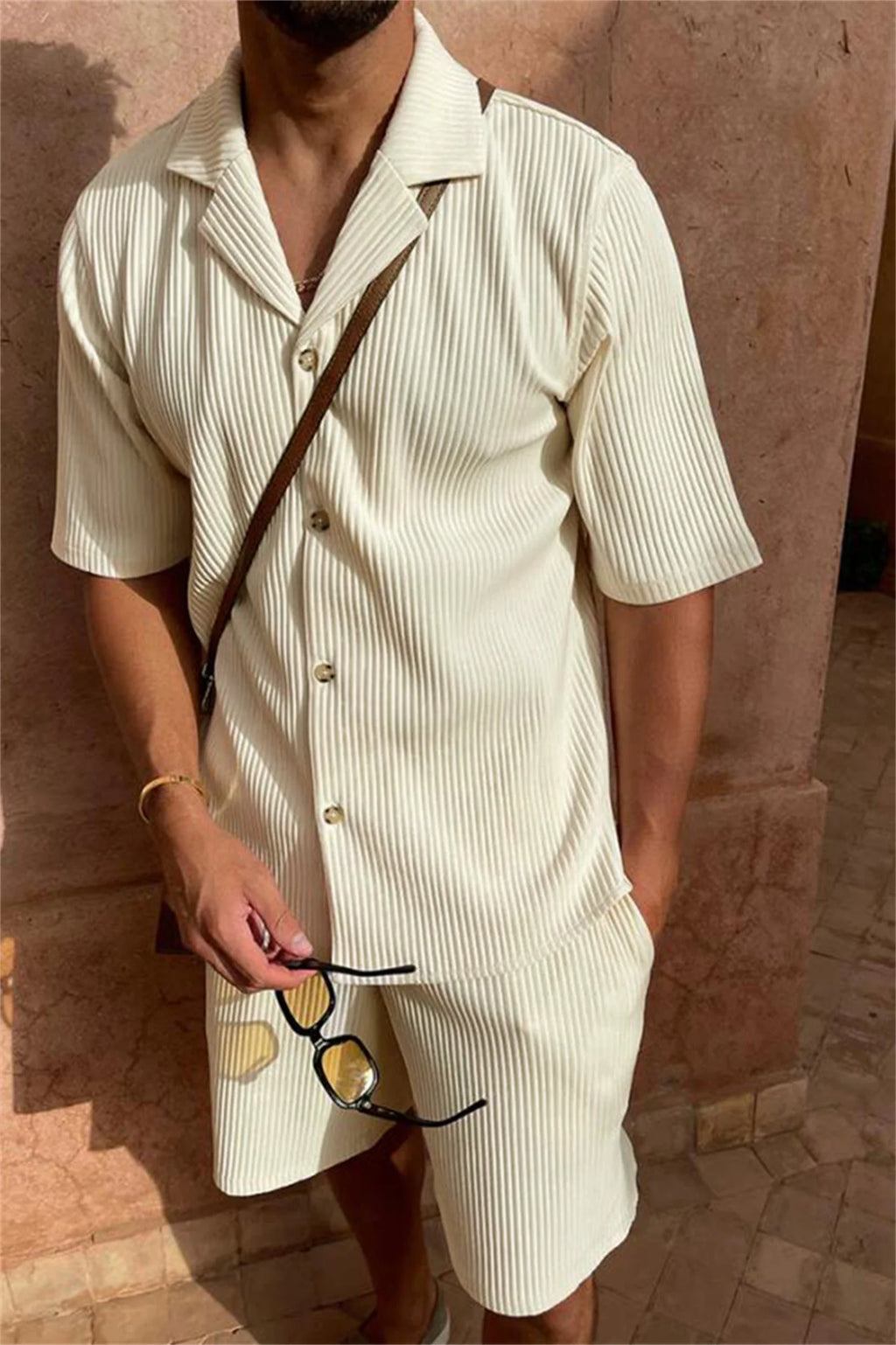 Textured Shirt and Shorts Set | Breathable Cotton Blend | Relaxed Summer Elegance