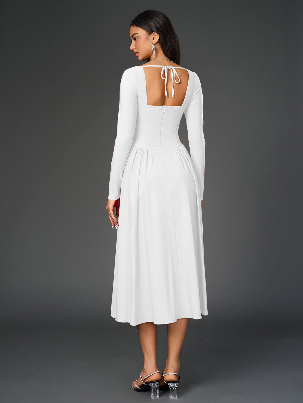 Elegant Midi Dress | Long Sleeve with Tie-Back Design | Special Occasion Wear| Special Occasion Wear