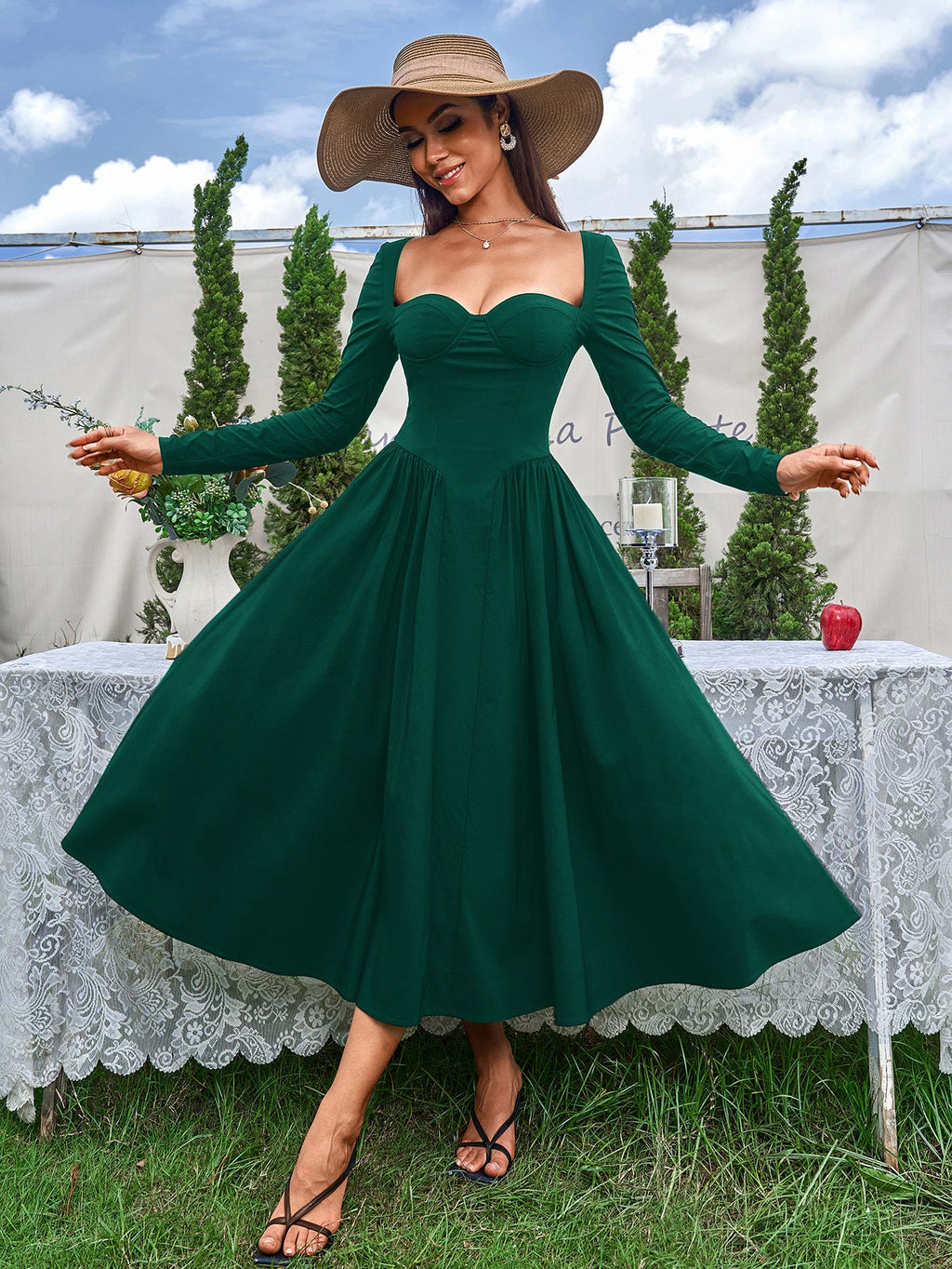Elegant Midi Dress | Long Sleeve with Tie-Back Design | Special Occasion Wear| Special Occasion Wear