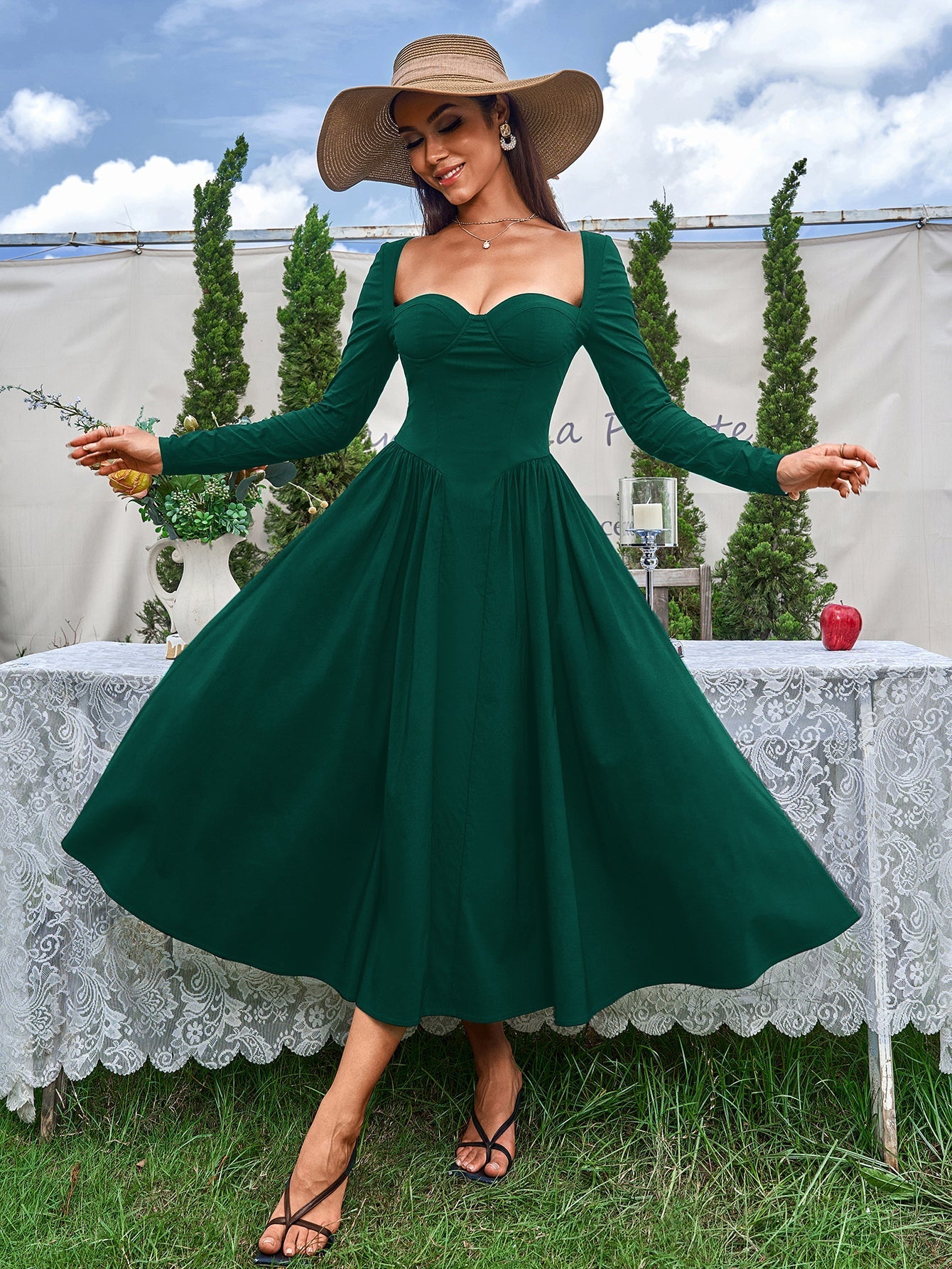 Elegant Midi Dress | Long Sleeve with Tie-Back Design | Special Occasion Wear| Special Occasion Wear