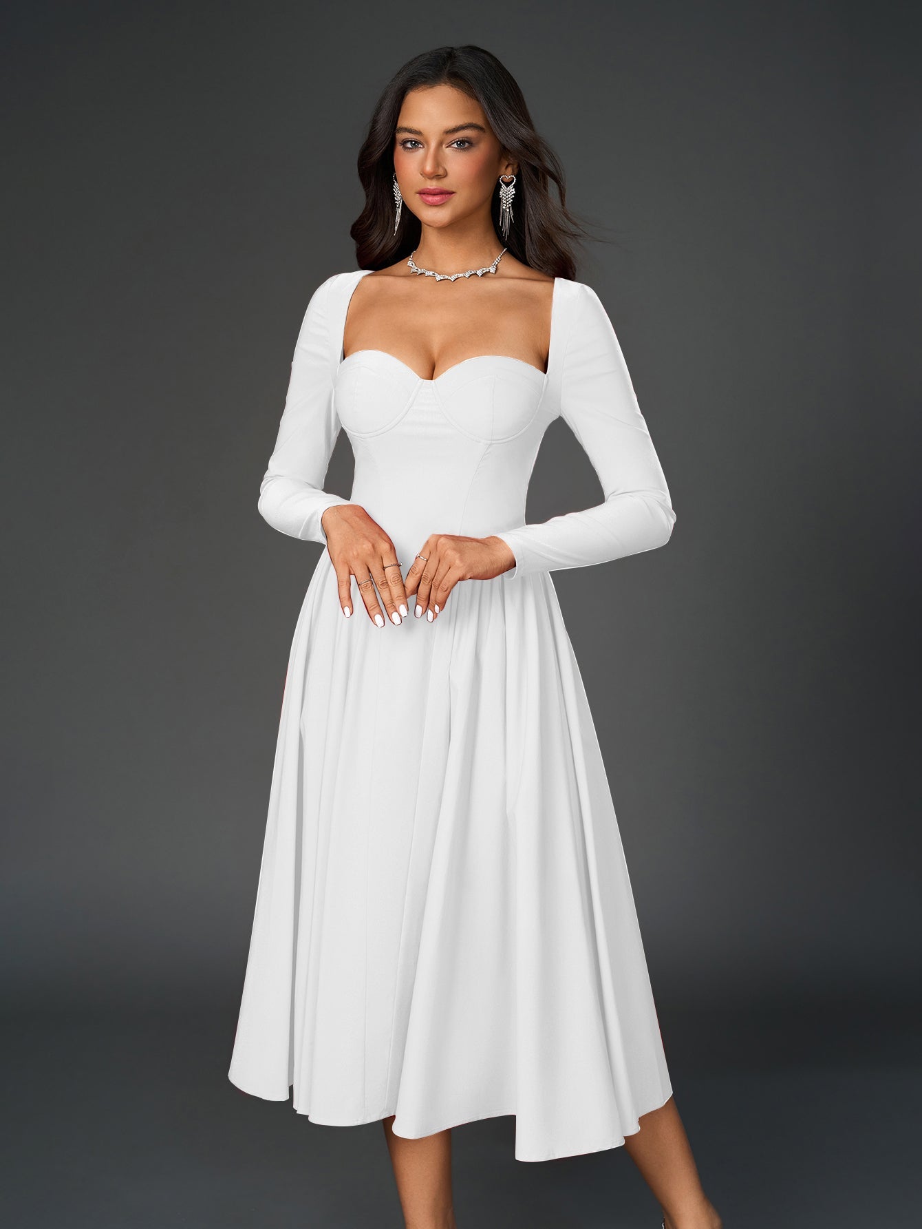 Elegant Midi Dress | Long Sleeve with Tie-Back Design | Special Occasion Wear| Special Occasion Wear