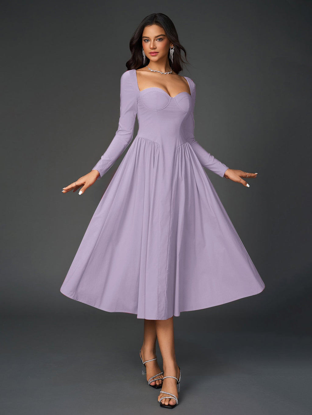 Elegant Midi Dress | Long Sleeve with Tie-Back Design | Special Occasion Wear| Special Occasion Wear