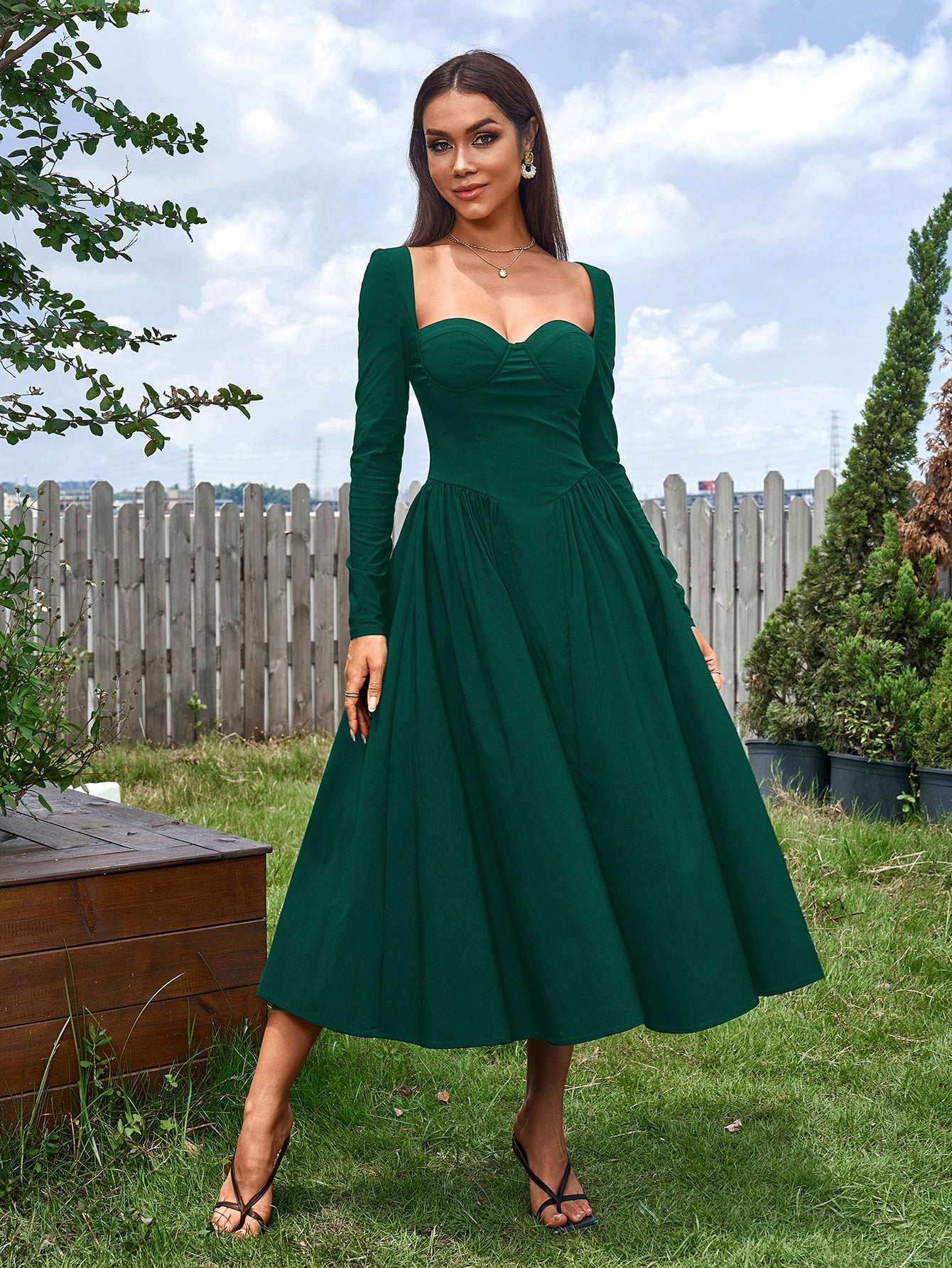 Elegant Midi Dress | Long Sleeve with Tie-Back Design | Special Occasion Wear| Special Occasion Wear
