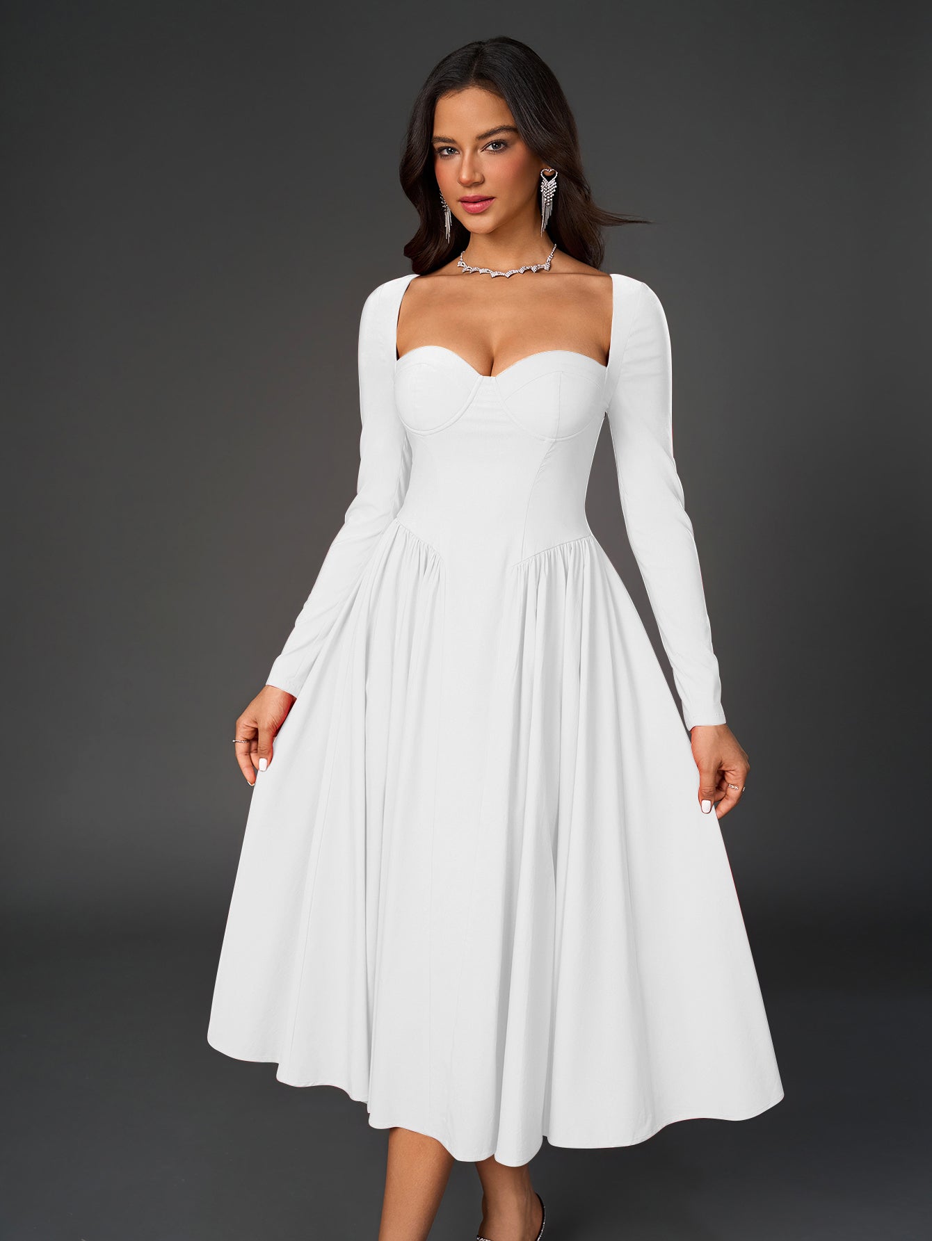Elegant Midi Dress | Long Sleeve with Tie-Back Design | Special Occasion Wear| Special Occasion Wear