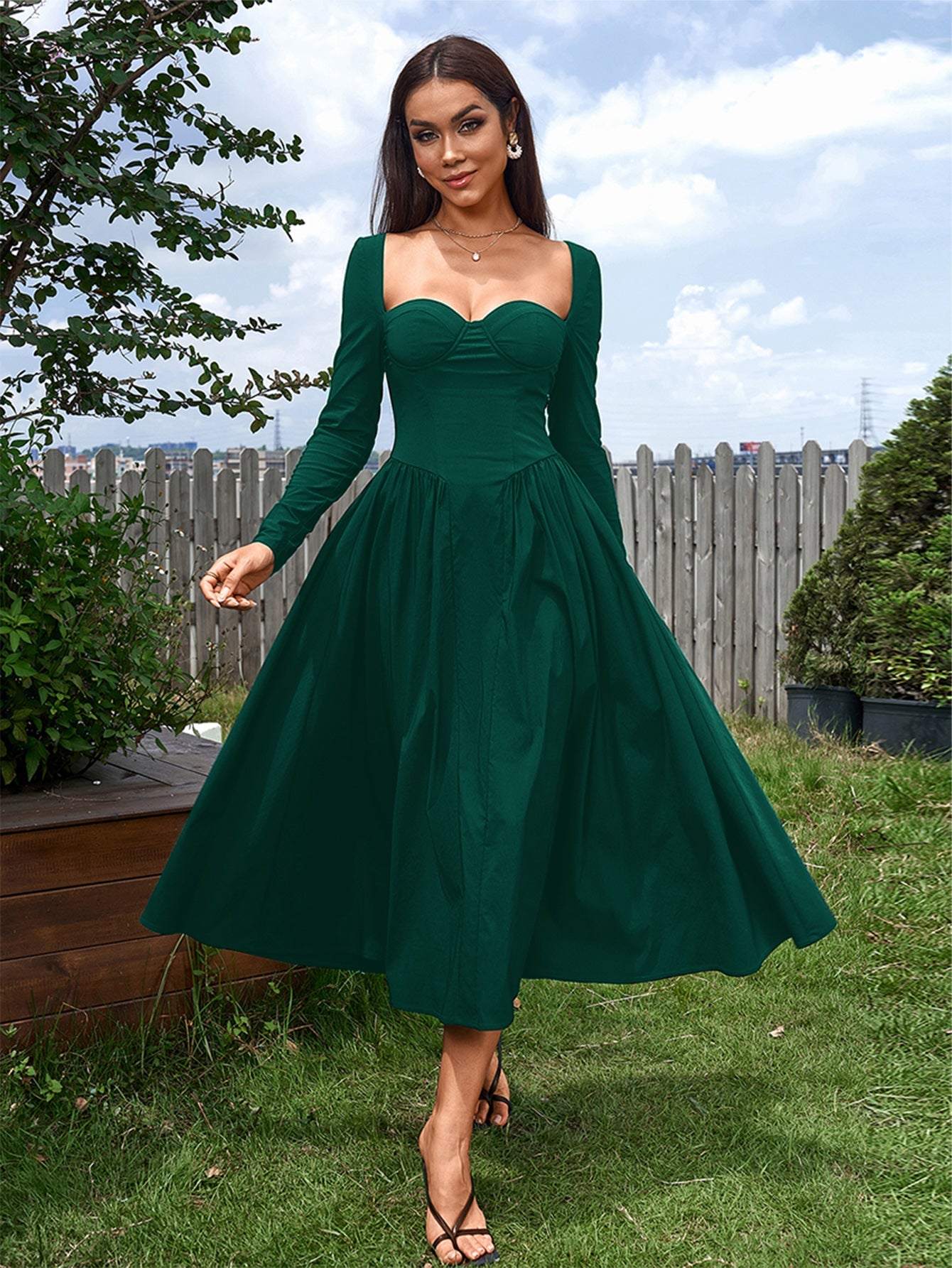 Elegant Midi Dress | Long Sleeve with Tie-Back Design | Special Occasion Wear| Special Occasion Wear