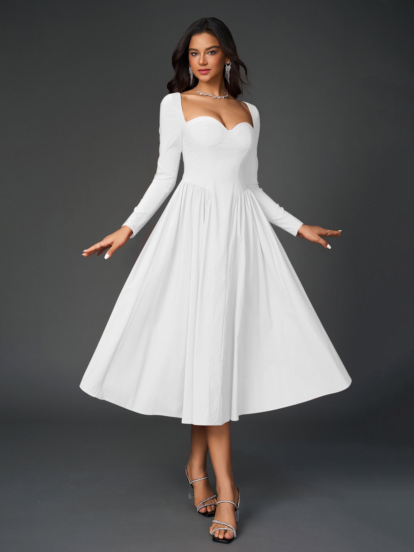 Elegant Midi Dress | Long Sleeve with Tie-Back Design | Special Occasion Wear| Special Occasion Wear