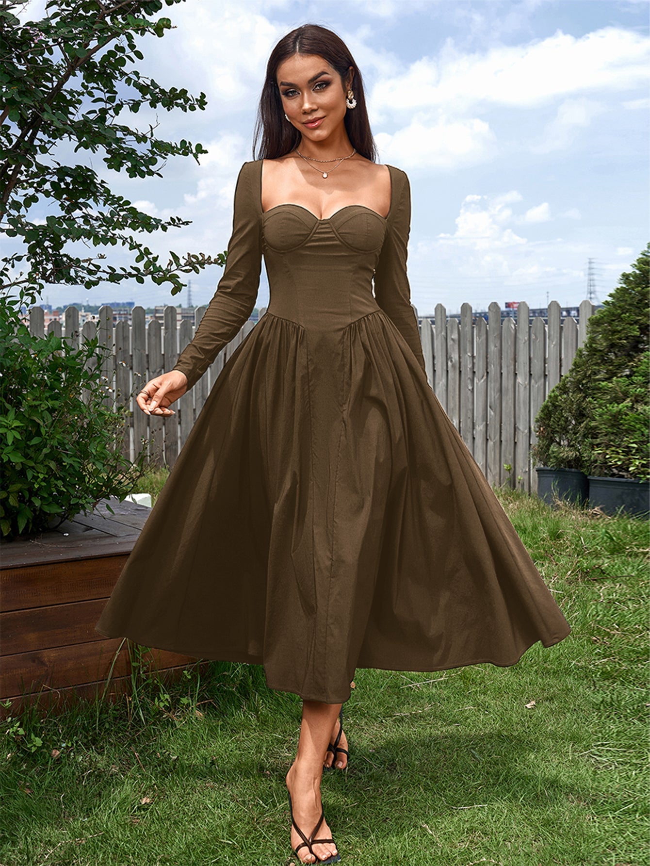 Elegant Midi Dress | Long Sleeve with Tie-Back Design | Special Occasion Wear| Special Occasion Wear