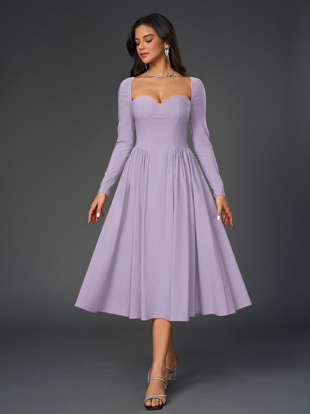 Elegant Midi Dress | Long Sleeve with Tie-Back Design | Special Occasion Wear| Special Occasion Wear