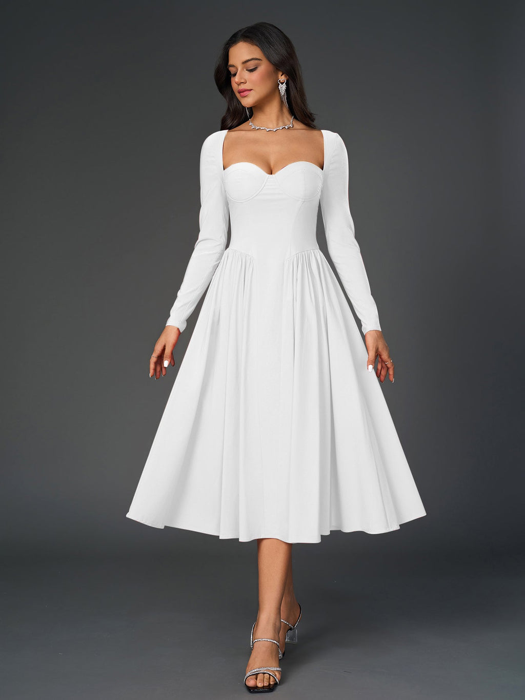Elegant Midi Dress | Long Sleeve with Tie-Back Design | Special Occasion Wear| Special Occasion Wear