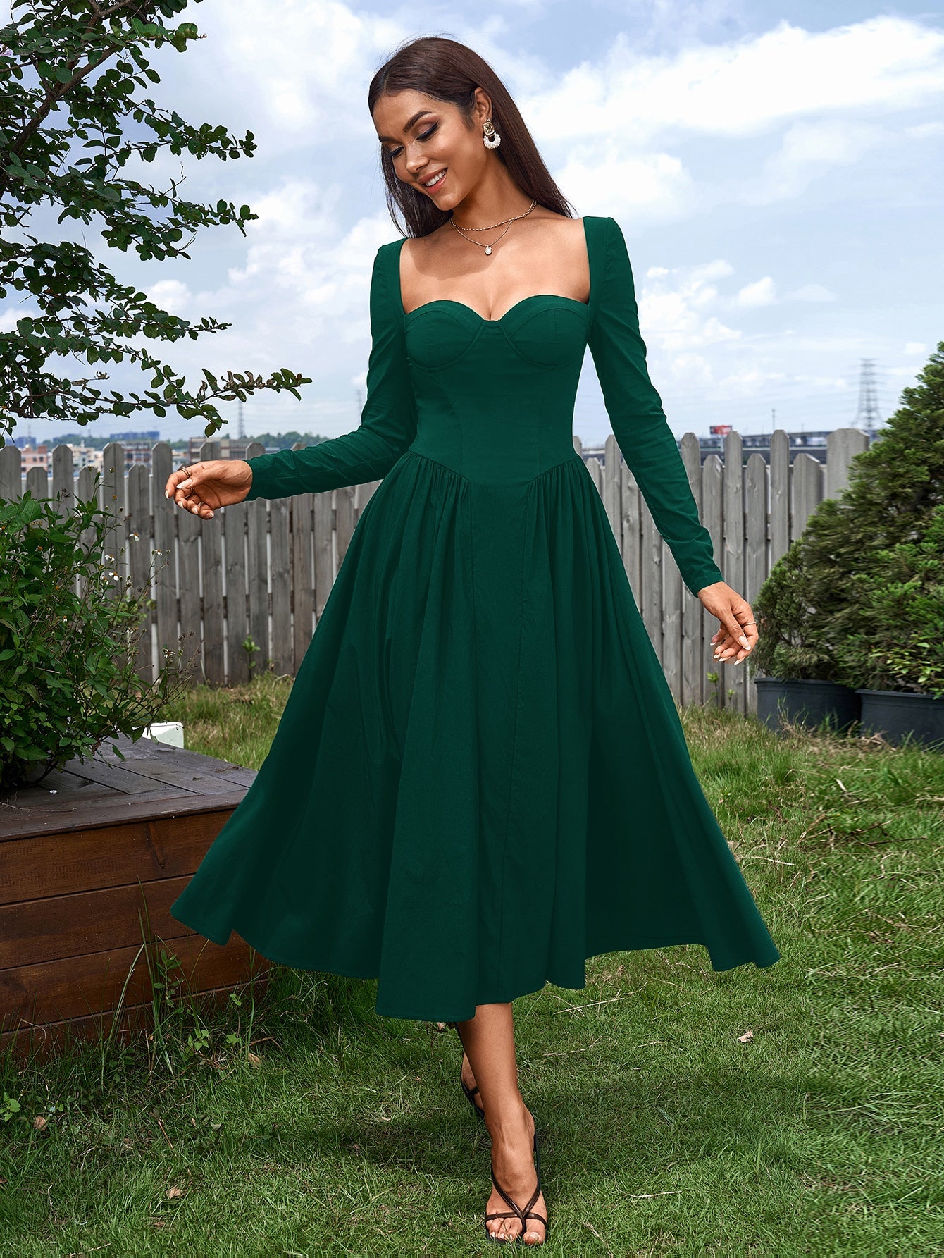 Elegant Midi Dress | Long Sleeve with Tie-Back Design | Special Occasion Wear| Special Occasion Wear