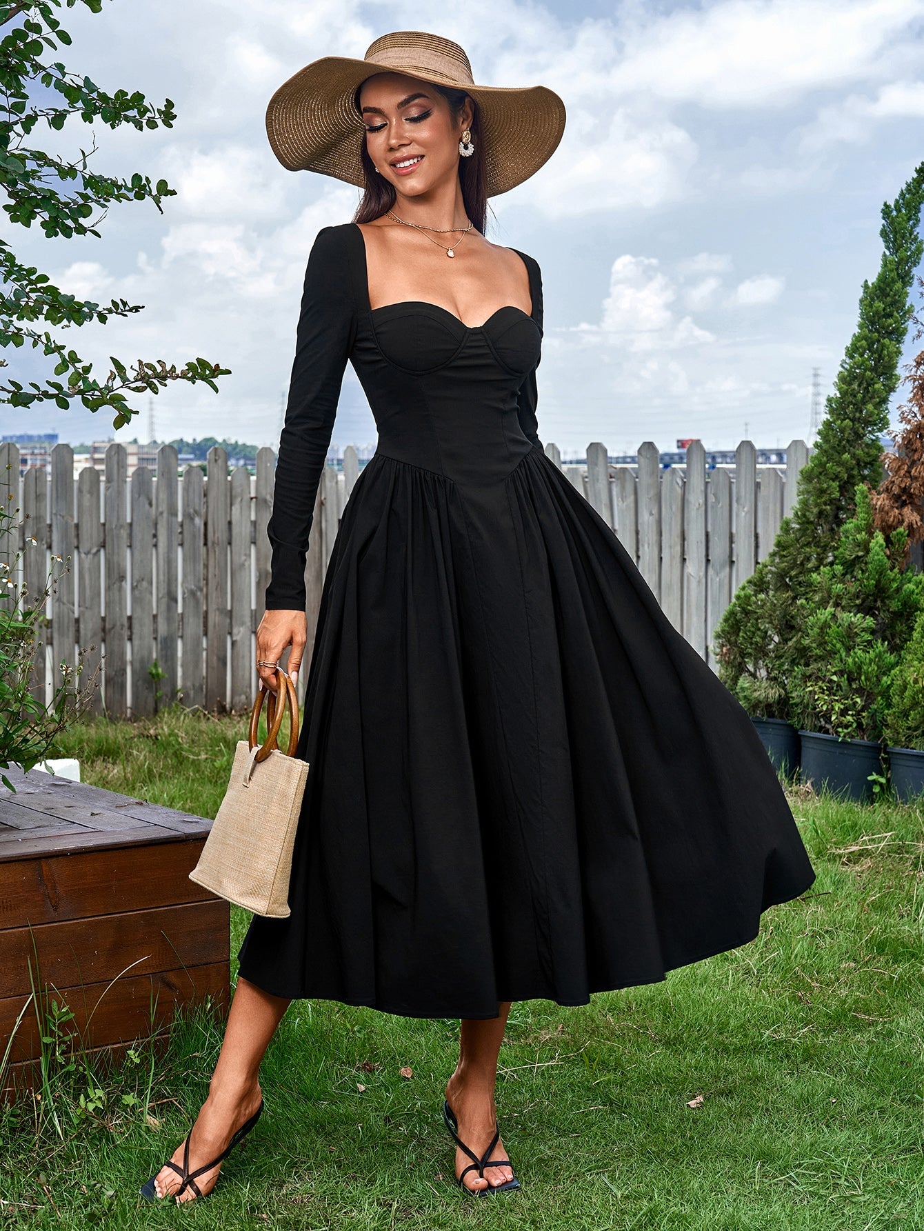 Elegant Midi Dress | Long Sleeve with Tie-Back Design | Special Occasion Wear| Special Occasion Wear