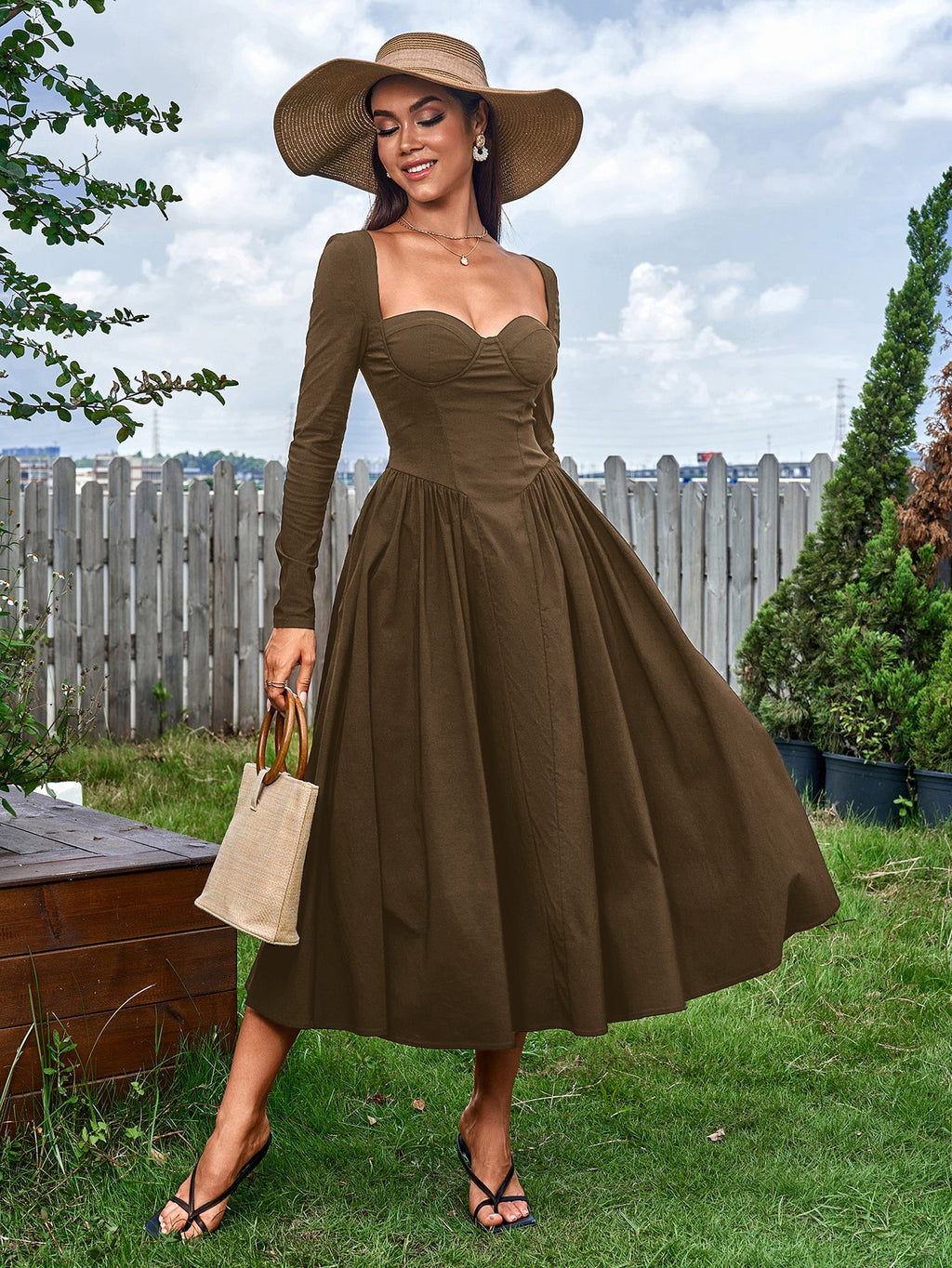Elegant Midi Dress | Long Sleeve with Tie-Back Design | Special Occasion Wear| Special Occasion Wear