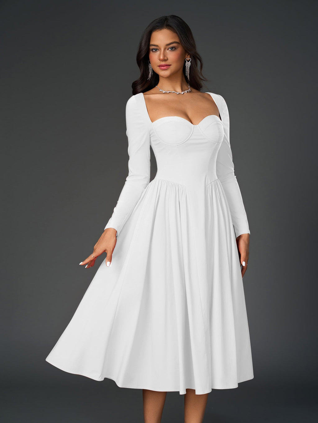 Elegant Midi Dress | Long Sleeve with Tie-Back Design | Special Occasion Wear| Special Occasion Wear