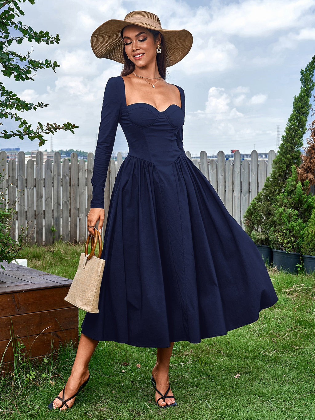 Elegant Midi Dress | Long Sleeve with Tie-Back Design | Special Occasion Wear| Special Occasion Wear