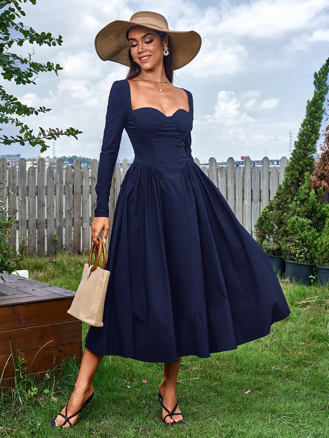 Elegant Midi Dress | Long Sleeve with Tie-Back Design | Special Occasion Wear| Special Occasion Wear