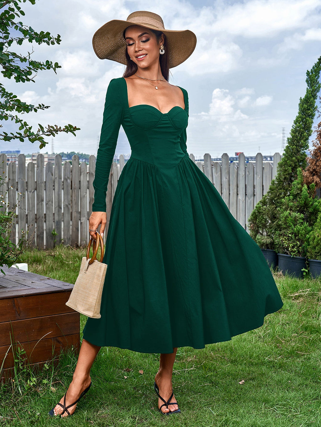 Elegant Midi Dress | Long Sleeve with Tie-Back Design | Special Occasion Wear| Special Occasion Wear