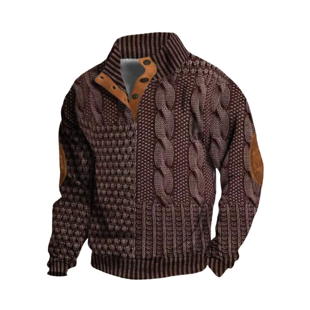 Cable-Knit Sweater with Leather Accents | Acrylic | Rugged and Warm