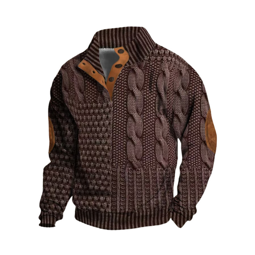 Cable-Knit Sweater with Leather Accents | Acrylic | Rugged and Warm