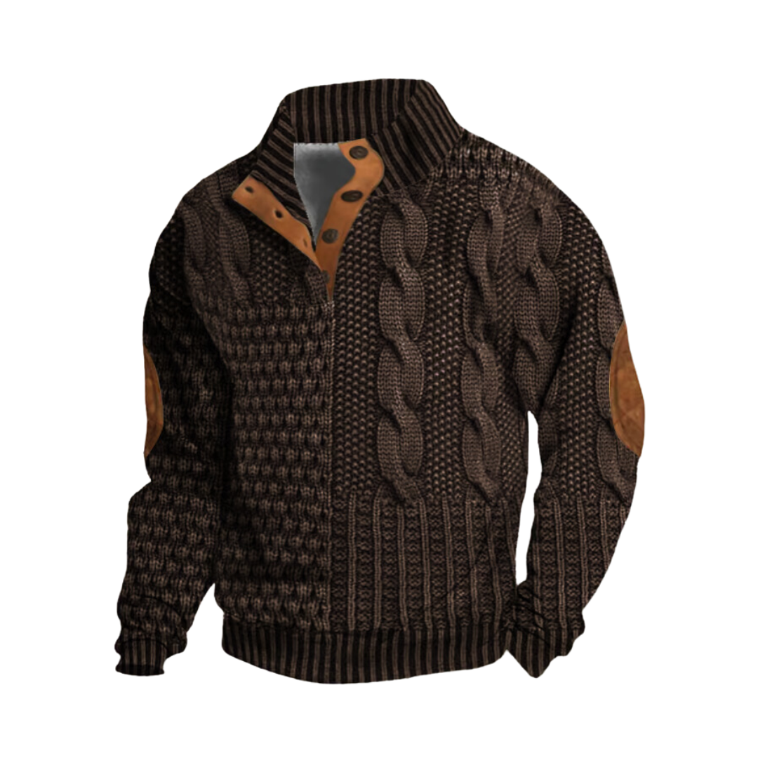 Cable-Knit Sweater with Leather Accents | Acrylic | Rugged and Warm