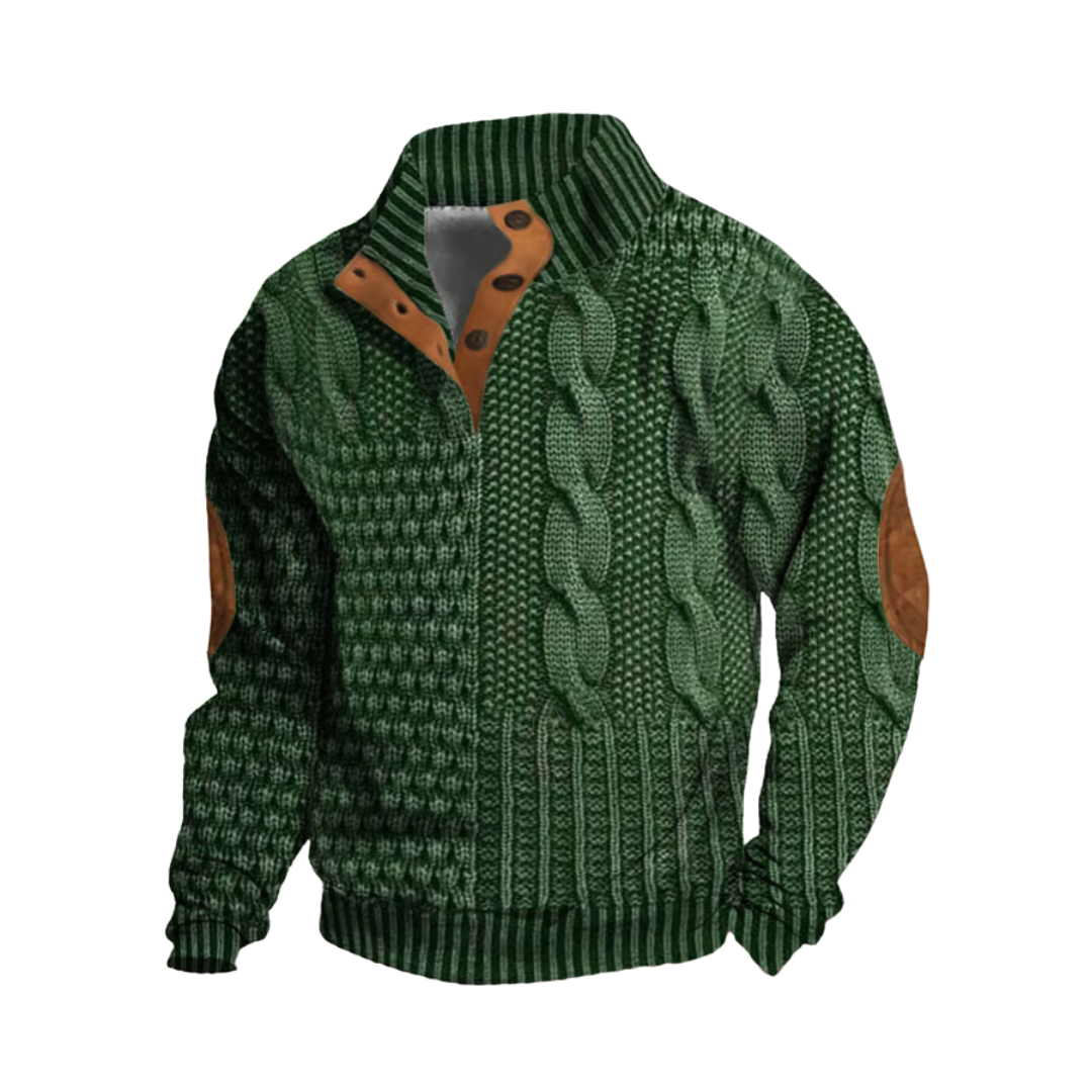 Cable-Knit Sweater with Leather Accents | Acrylic | Rugged and Warm