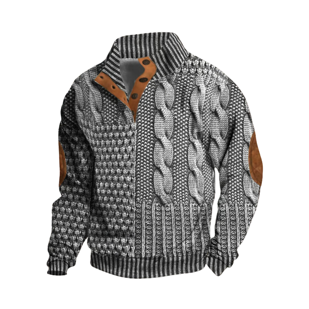 Cable-Knit Sweater with Leather Accents | Acrylic | Rugged and Warm