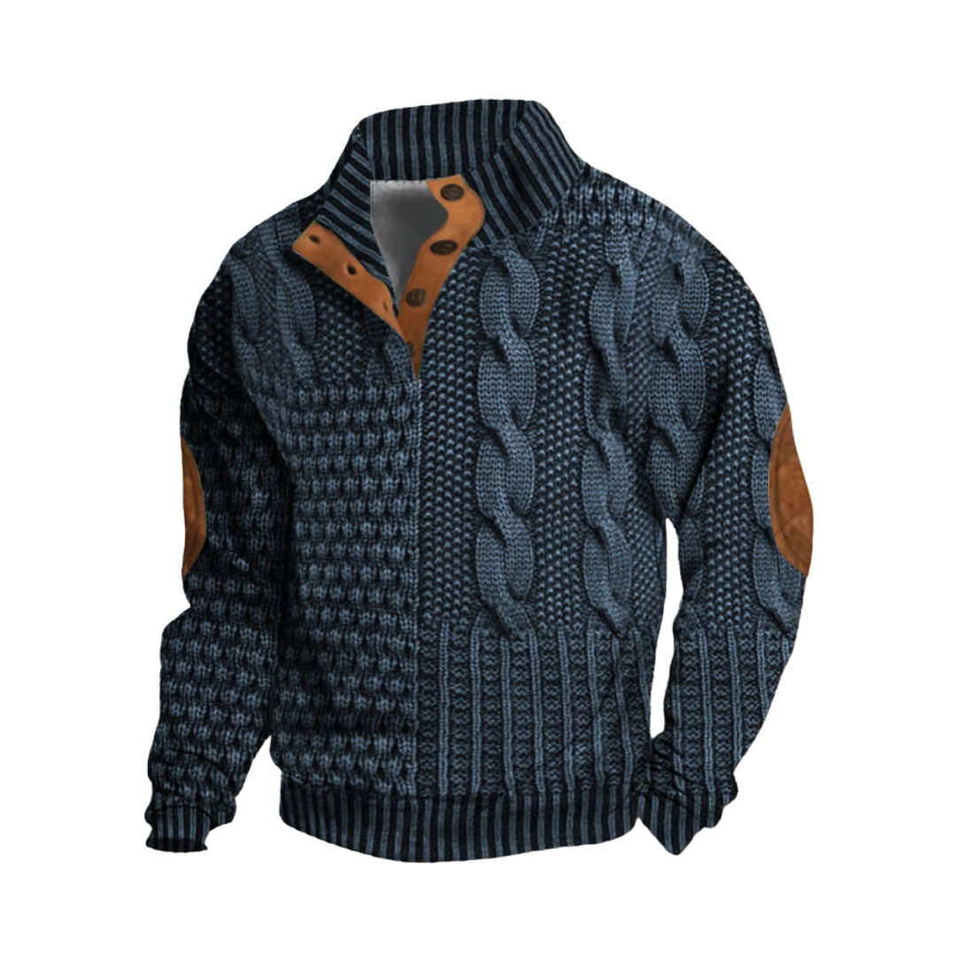 Cable-Knit Sweater with Leather Accents | Acrylic | Rugged and Warm