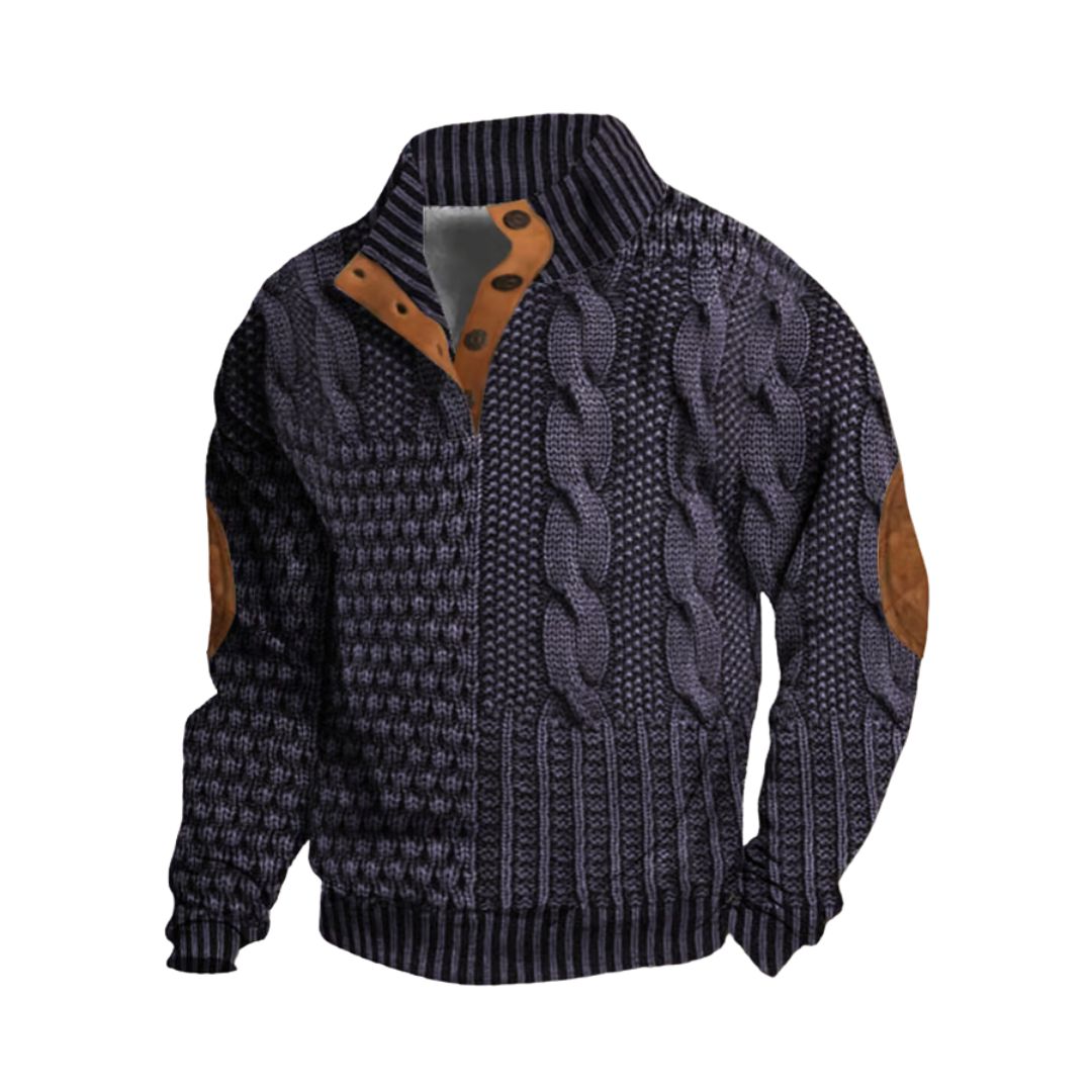 Cable-Knit Sweater with Leather Accents | Acrylic | Rugged and Warm