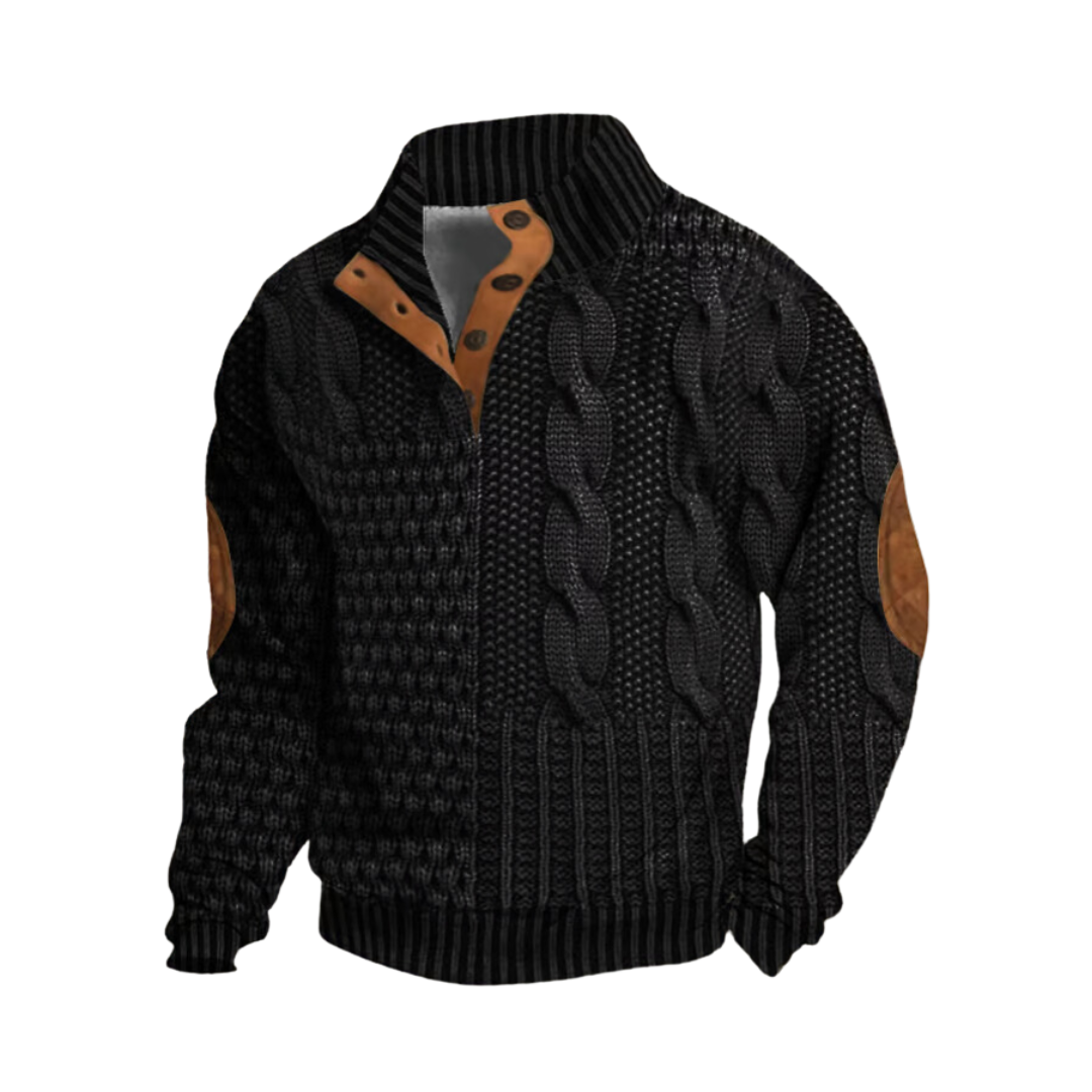 Cable-Knit Sweater with Leather Accents | Acrylic | Rugged and Warm