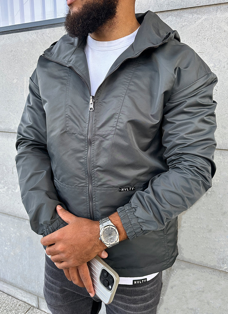 Hooded Windbreaker Jacket | Charcoal Grey | Lightweight and Water-Resistant