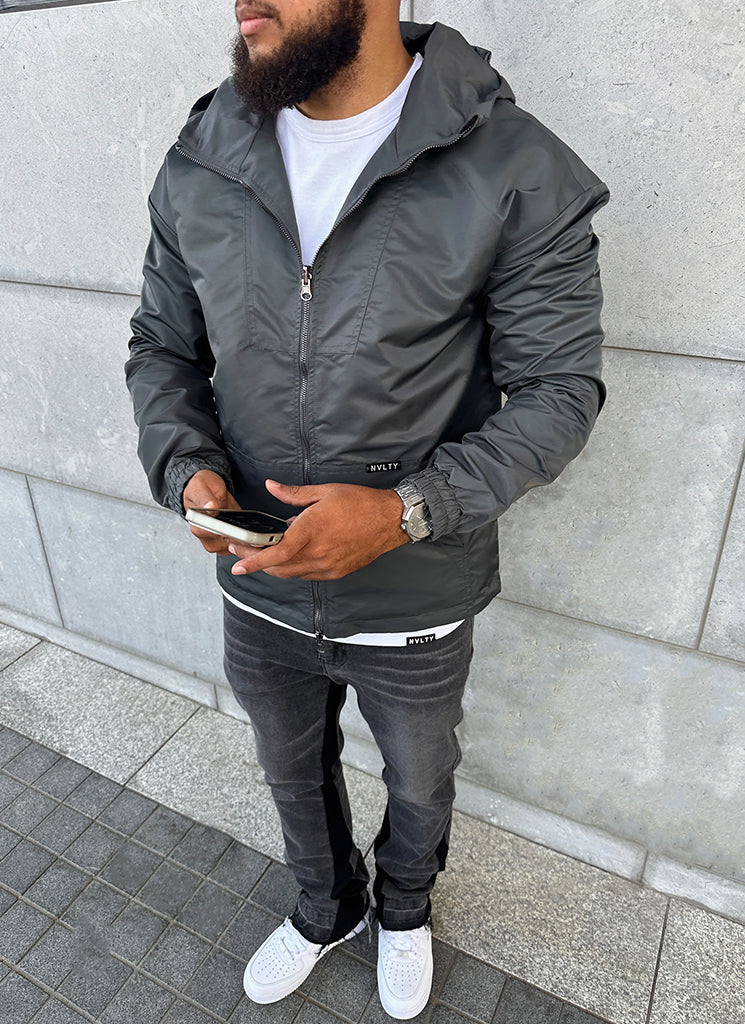 Hooded Windbreaker Jacket | Charcoal Grey | Lightweight and Water-Resistant