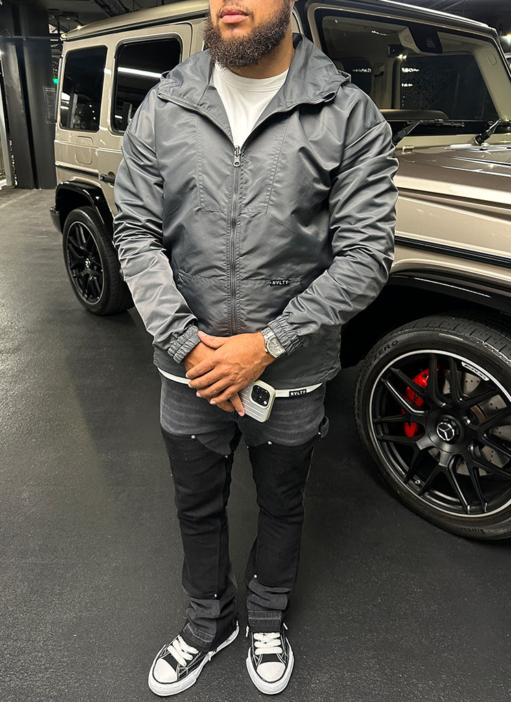 Hooded Windbreaker Jacket | Charcoal Grey | Lightweight and Water-Resistant