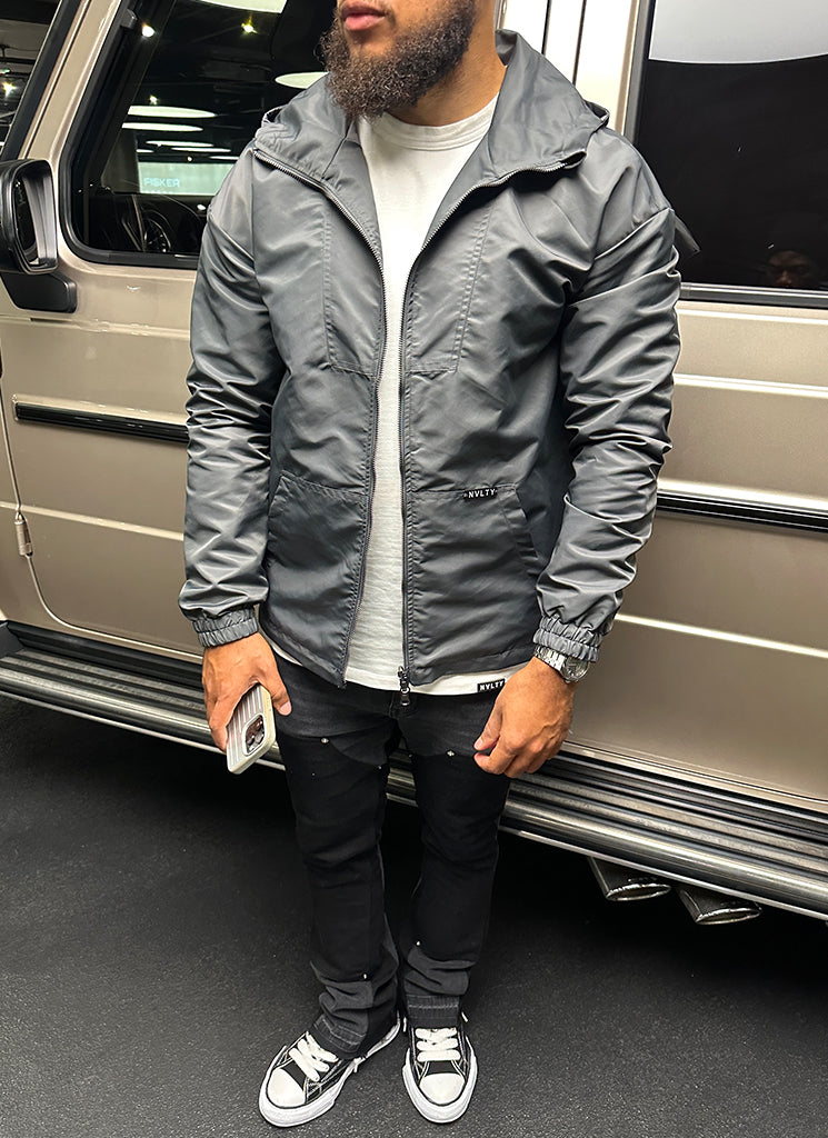Hooded Windbreaker Jacket | Charcoal Grey | Lightweight and Water-Resistant
