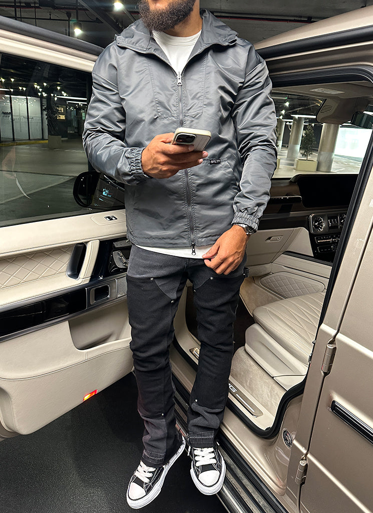 Hooded Windbreaker Jacket | Charcoal Grey | Lightweight and Water-Resistant