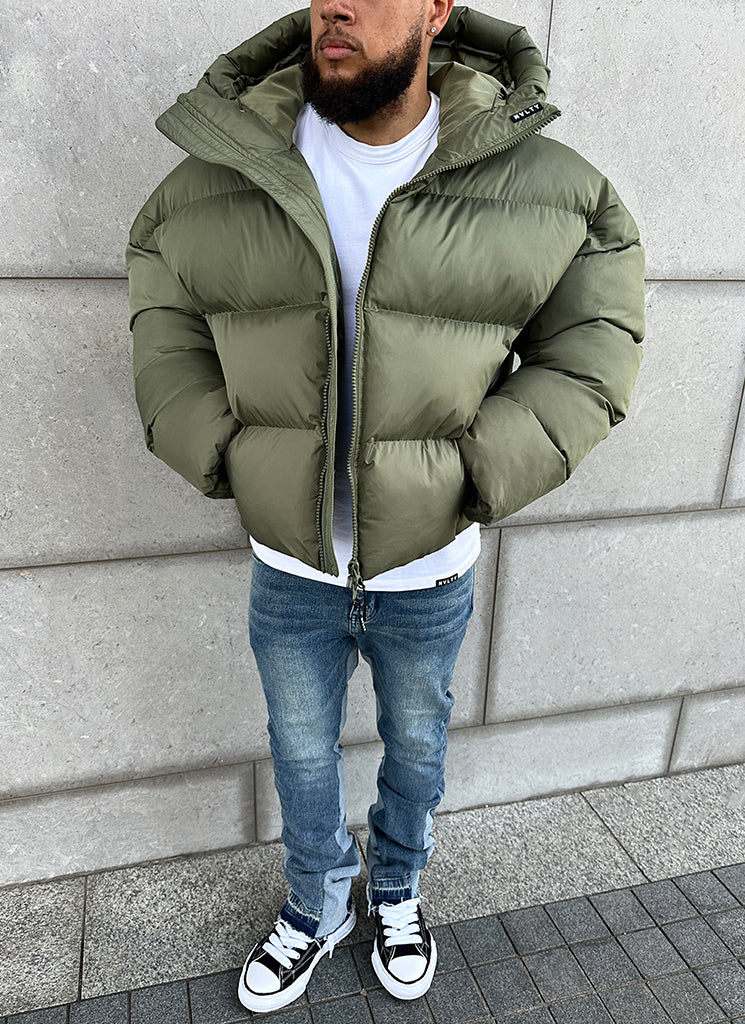 Hooded Puffer Jacket | Olive Green | Warm and Stylish