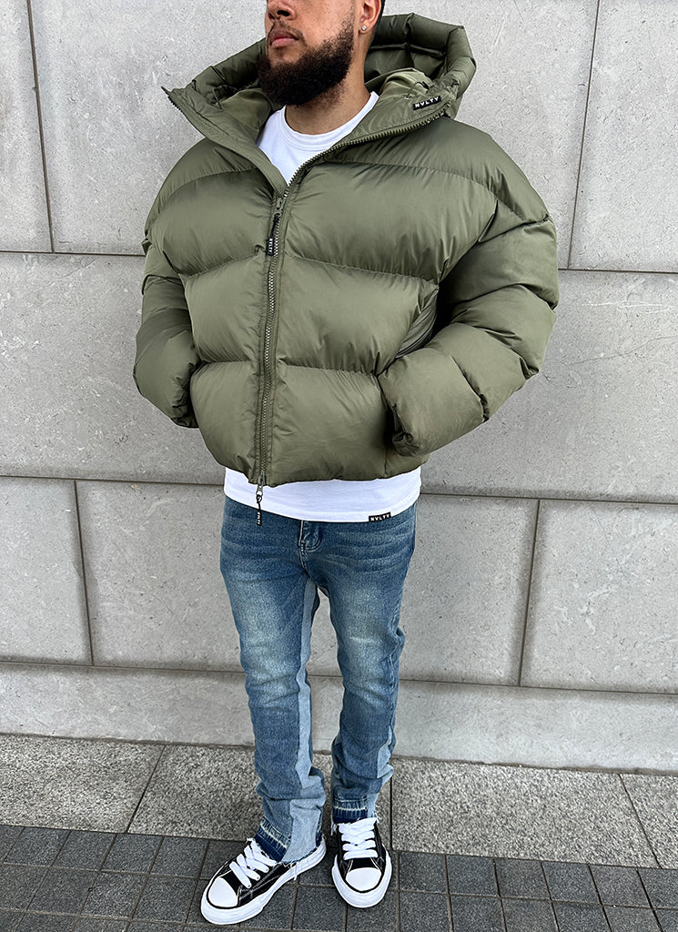 Hooded Puffer Jacket | Olive Green | Warm and Stylish