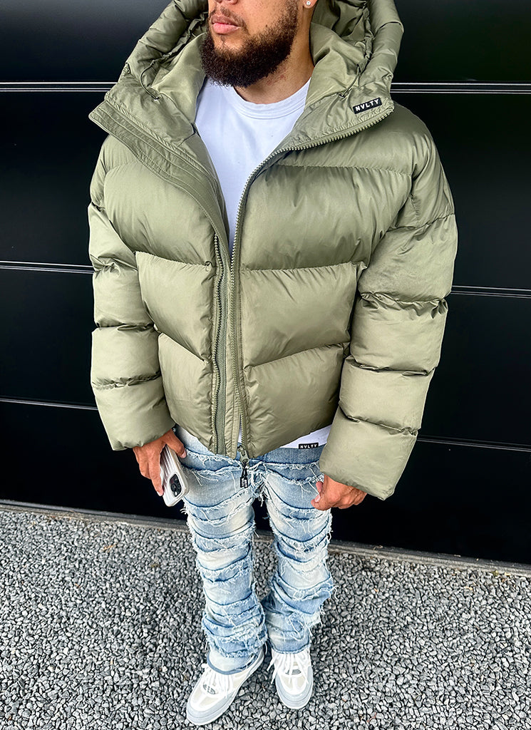 Hooded Puffer Jacket | Olive Green | Warm and Stylish
