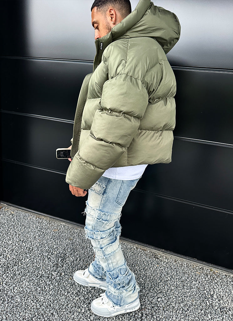 Hooded Puffer Jacket | Olive Green | Warm and Stylish