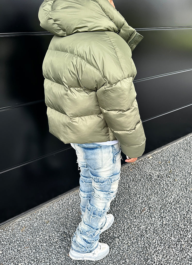Hooded Puffer Jacket | Olive Green | Warm and Stylish
