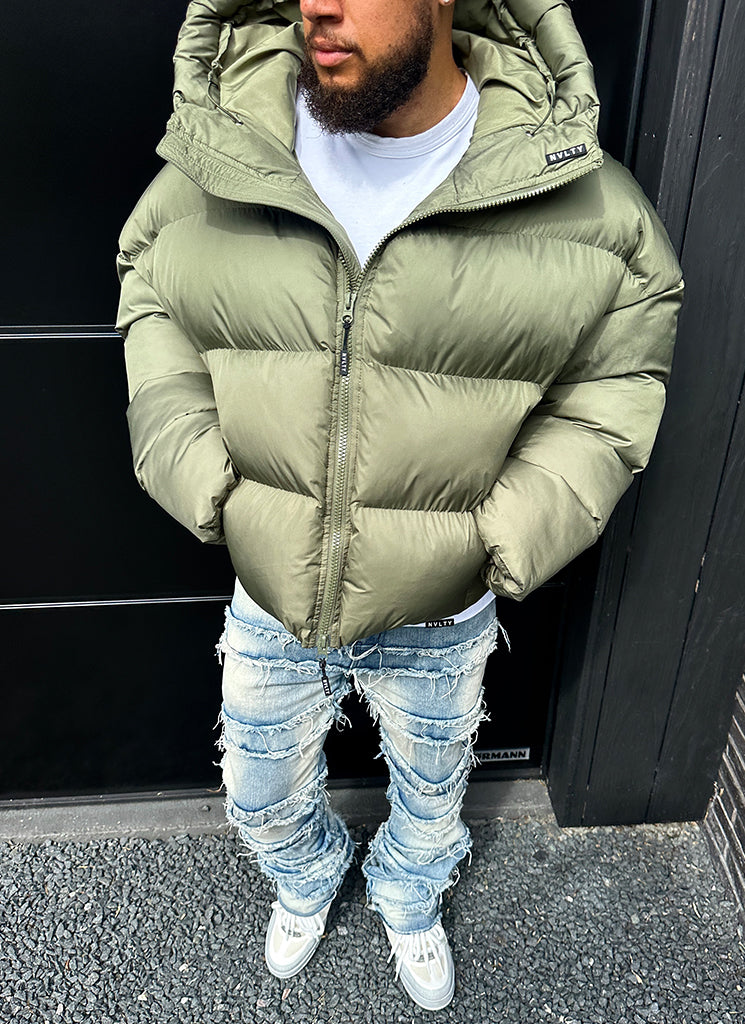 Hooded Puffer Jacket | Olive Green | Warm and Stylish