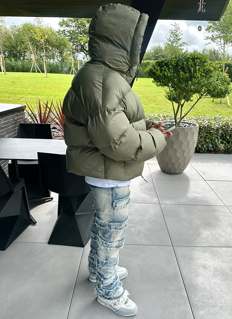 Hooded Puffer Jacket | Olive Green | Warm and Stylish