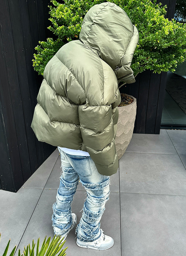 Hooded Puffer Jacket | Olive Green | Warm and Stylish