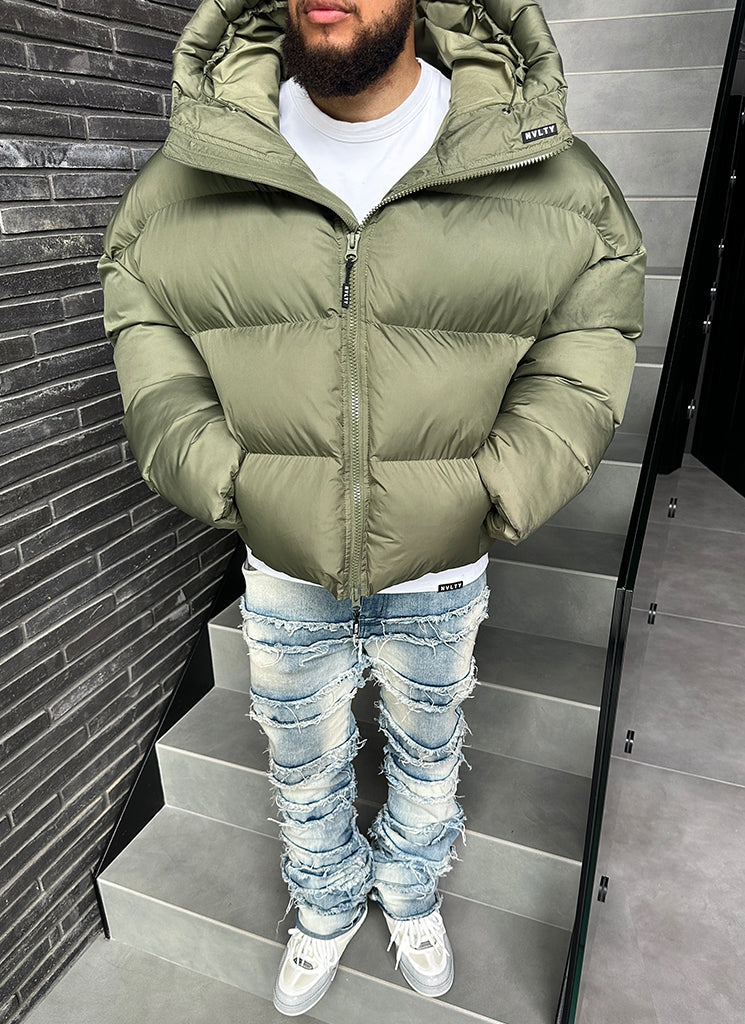 Hooded Puffer Jacket | Olive Green | Warm and Stylish