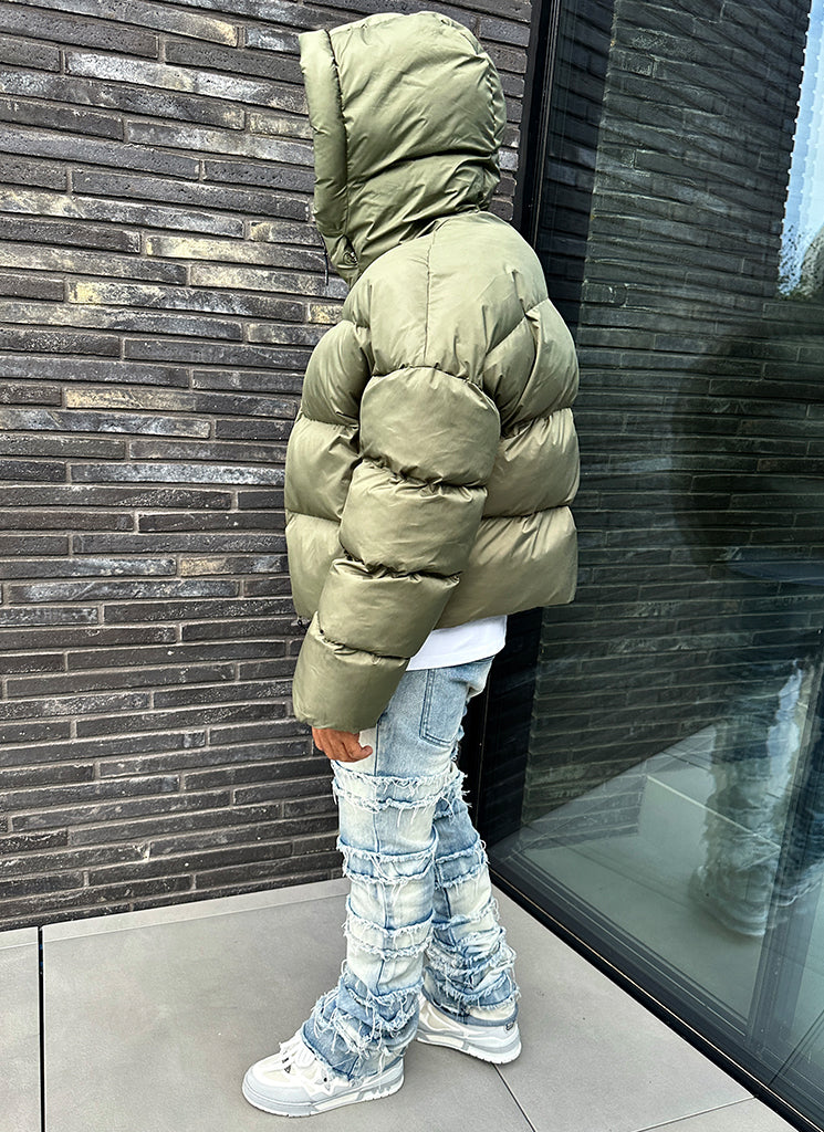 Hooded Puffer Jacket | Olive Green | Warm and Stylish