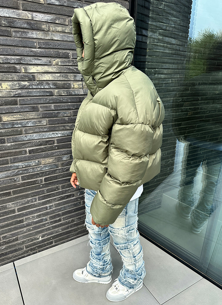 Hooded Puffer Jacket | Olive Green | Warm and Stylish