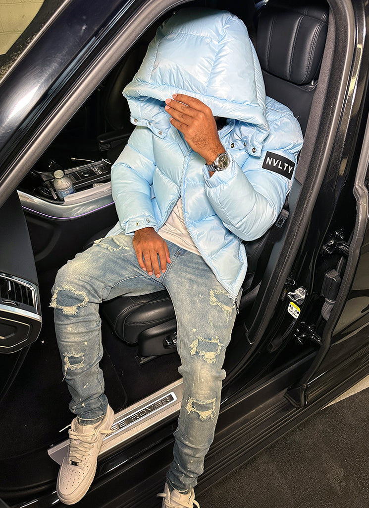 Sky-Blue Puffer Jacket | Insulated Design | Bold and Warm