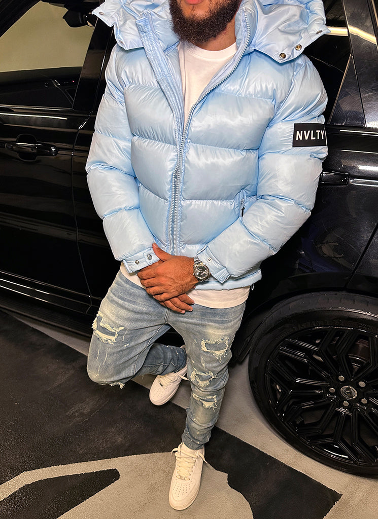 Sky-Blue Puffer Jacket | Insulated Design | Bold and Warm