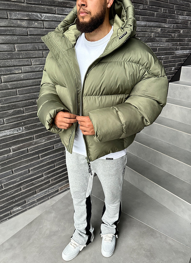 Hooded Puffer Jacket | Olive Green | Warm and Stylish